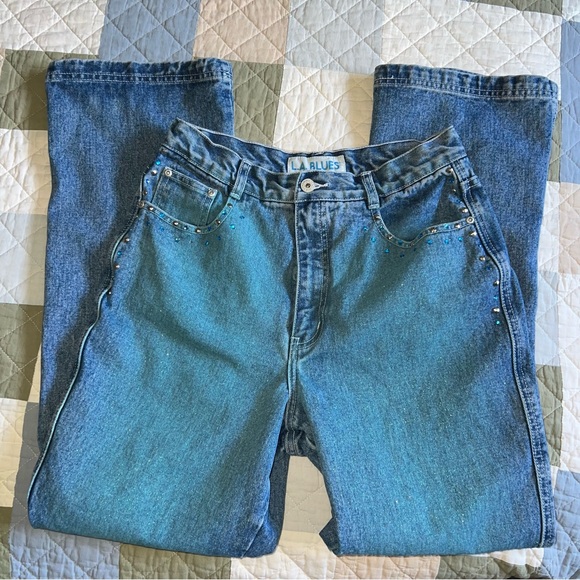 Vintage L.A. Blues Women's Studded Sparkly Blue Jeans - Picture 3 of 12